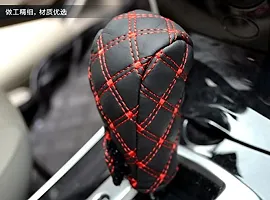 PU Leather Gear Shift Knob and Handbrake Cover Set, Black and Red-thumb4