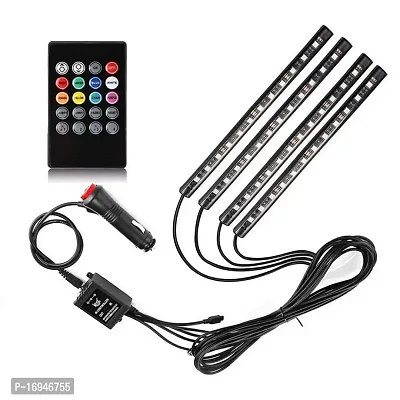 Sanhezhong Car LED Strip Light, 4pcs 48 LED DC 12V Multicolor Music Car Interior Light LED Under Dash Lighting Kit with Sound Active Function, Wireless Remote Control, Car Charger