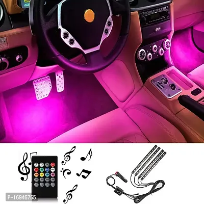 Sanhezhong Car LED Strip Light, 4pcs 48 LED DC 12V Multicolor Music Car Interior Light LED Under Dash Lighting Kit with Sound Active Function, Wireless Remote Control, Car Charger-thumb3