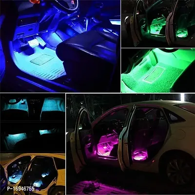 Sanhezhong Car LED Strip Light, 4pcs 48 LED DC 12V Multicolor Music Car Interior Light LED Under Dash Lighting Kit with Sound Active Function, Wireless Remote Control, Car Charger-thumb2