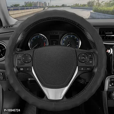 BDK SW-899-MK Black Medium Genuine Leather Steering Wheel Cover (14.5-15.5)-thumb0