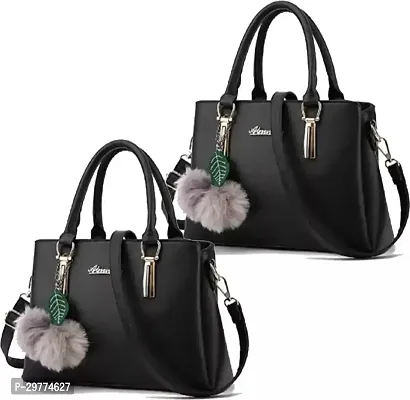 Stylish Black Pu Handbag For Women Pack Of 2-thumb0