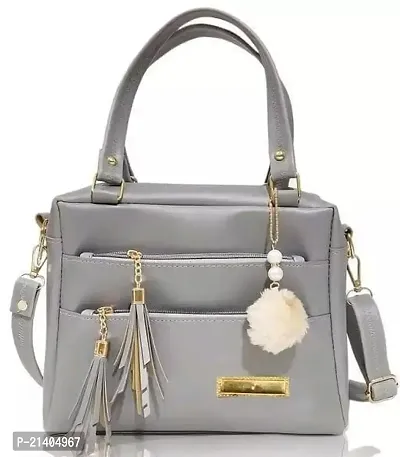 Stylish Grey PU Handbags For Women-thumb0