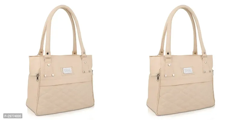 Stylish Beige Pu Handbag For Women Pack Of 2-thumb0