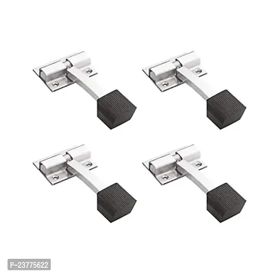 Stainless Steel Single Square Rod Rubber Door Stopper For Home (4 Inch, Chrome Finish) - 4 Pcs-thumb0