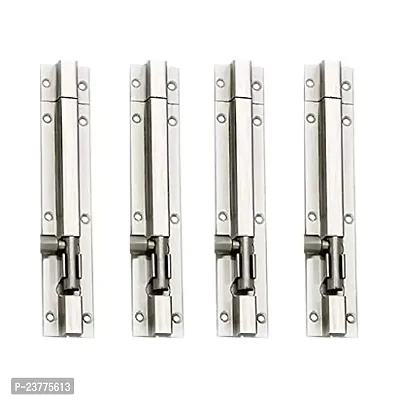 Stainless Steel Plain Tower Bolt-Door Latch 4 Inch Silver Finish Set Of 4 Pcs
