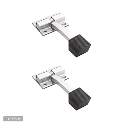 Stainless Steel Single Square Rod Rubber Door Stopper For Home (4 Inch, Chrome Finish) - 2 Pcs