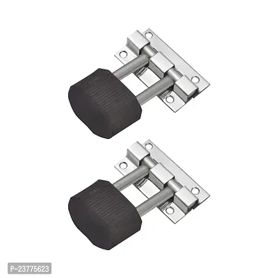 Stainless Steel Door Stopper Double With Rubber For Home, Office, Bathroom Doors Stoppers (3 Inch, Chrome Finish) - 2 Pcs-thumb0