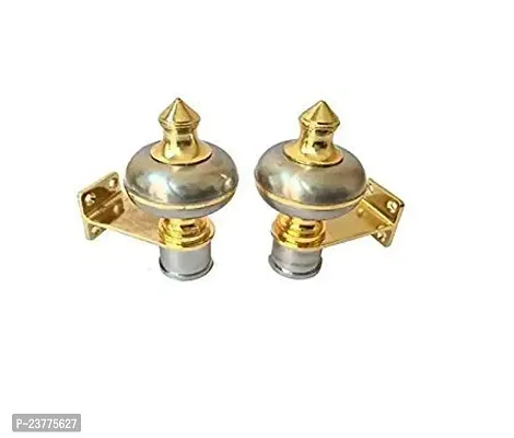 Zinc Alloy Curtain Bracket, Curtain Knobs, Parda Brackets, Curtain Clamp For Window Curtain Rod Fitting. 1 Inch (25 Mm) Mandir Silver Gold. - 1 Set (2 Pcs)