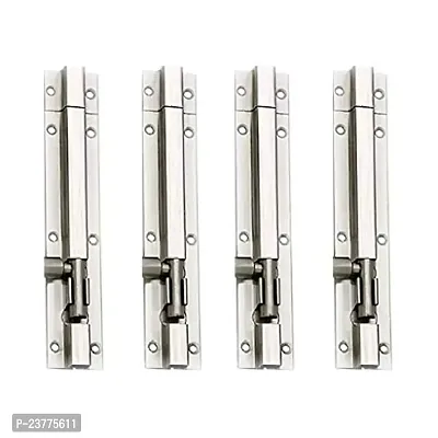 Stainless Steel Plain Tower Bolt-Door Latch 6 Inch Silver Finish Set Of 4 Pcs