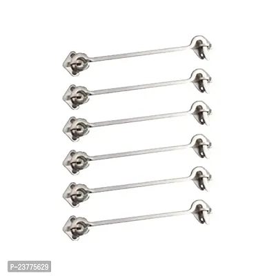 Stainless Steel Gate Hook Round 6 Inches Chrome-Silver Finish - Set Of 6 Pcs