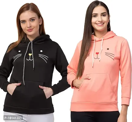 PDK Fashions Cat Hoodie for Women Combo | Black & Peach, L