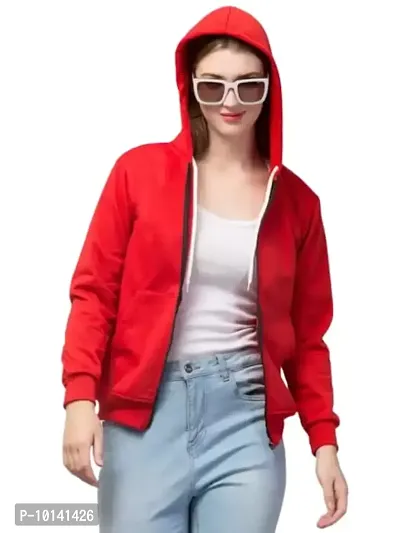 PDKFASHIONS Hooded Zipper Sweatshirt for Women Regular fit Winter Wear Hooded Jacket Zipper Hoodie (XL, Red)