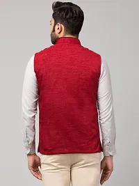 PDK Fashions Men's Silk Blend, Embroidered Nehru Jacket (Maroon, X-Large)-thumb1