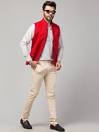 PDK Fashions Men's Silk Blend, Embroidered Nehru Jacket (Red, Large)-thumb4