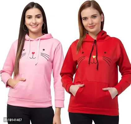 PDK Fashions Cat Hoodie for Women Combo | Pink & Red, S