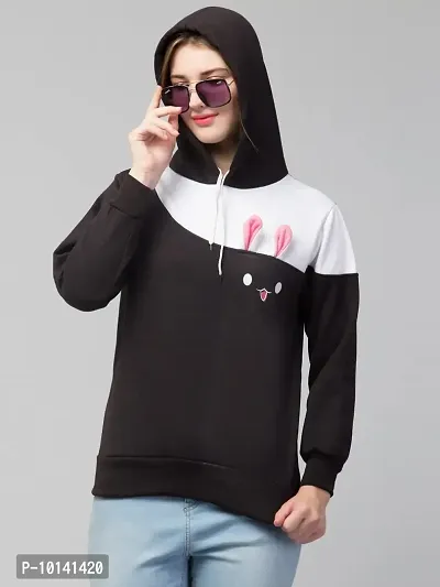 PDKFASHIONS Sweatshirt Rabbit Hoodie for Women Full Sleeves Winter Wear (L, Black)-thumb2