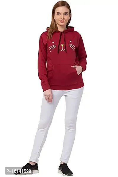 PDK Fashions Cat Hoodie for Women's ( Maroon, L )
