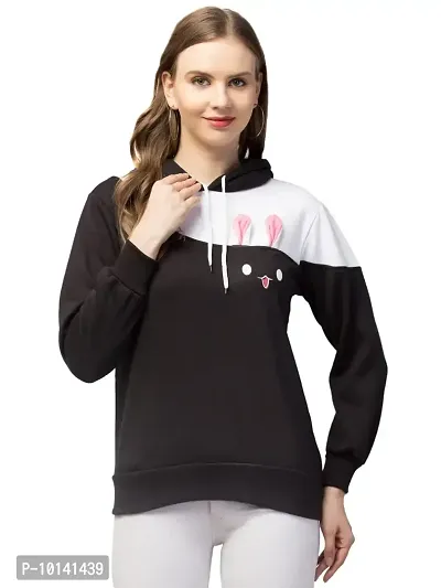 PDK Fashions Hooded Sweatshirt Rabbit Hoodie for Women Full Sleeves Winter Wear (M, Black)