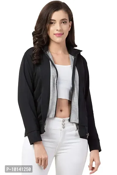 PrachikFashions Women's and Girls Cotton Side Pocket Front Zip Women Sweatshirt Hoodies (M, Black)