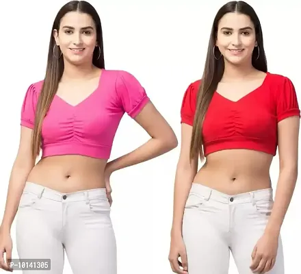 PDK Fashions Hugging Ruched Crop Tops for Women Combo Pack of 2 (Pink & Red), Large-thumb0