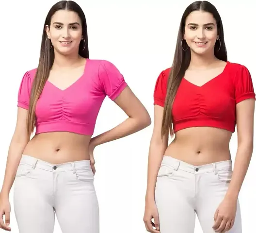 PDK Fashions Hugging Ruched Crop Tops for Women Combo Pack of 2