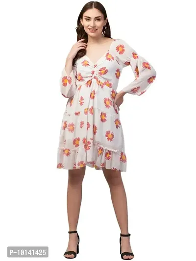 PDK Fashions Women Stylish Peach Floral Print Drawstring Casual Dress Losse Fit | Medium