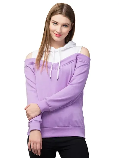 PDKFASHIONS Hoodie for Women Cold Shoulder Solid Hooded Sweatshirt