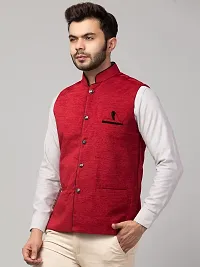 PDK Fashions Men's Silk Blend, Embroidered Nehru Jacket (Maroon, X-Large)-thumb2