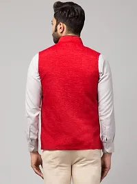 PDK Fashions Men's Silk Blend, Embroidered Nehru Jacket (Red, Large)-thumb1