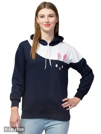 PDKFASHIONS Sweatshirt Rabbit Hoodie for Women Full Sleeves Winter Wear (XL, Navy Blue)