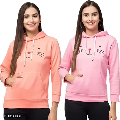 PDK Fashions Cat Hoodie for Women Combo | Red & Peach, M