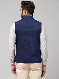 PDK Fashions Men's Silk Blend, Embroidered Nehru Jacket (Blue, X-Large)-thumb1