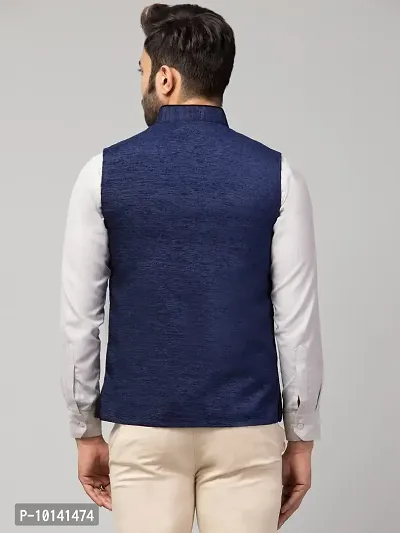 PDK Fashions Men's Silk Blend, Embroidered Nehru Jacket (Blue, X-Large)-thumb2