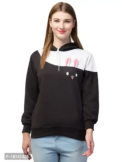 PDKFASHIONS Sweatshirt Rabbit Hoodie for Women Full Sleeves Winter Wear (L, Black)