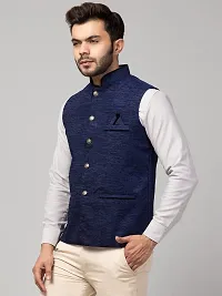 PDK Fashions Men's Silk Blend, Embroidered Nehru Jacket (Blue, X-Large)-thumb2