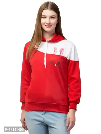 PDKFASHIONS Sweatshirt Rabbit Hoodie for Women Full Sleeves Winter Wear (L, Red)