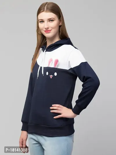 PDKFASHIONS Sweatshirt Rabbit Hoodie for Women Full Sleeves Winter Wear (XL, Navy Blue)-thumb5