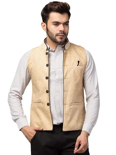 PDK Fashions Men's Silk Blend, Embroidered Nehru Jacket