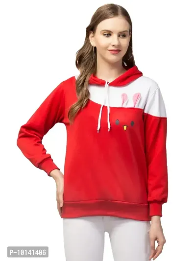 PDK Fashions Hooded Sweatshirt Rabbit Hoodie for Women Full Sleeves Winter Wear (S, Red)-thumb0