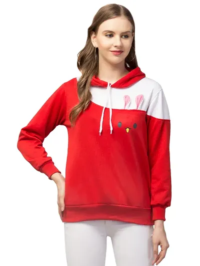 PDK Fashions Hooded Sweatshirt Rabbit Hoodie for Women Full Sleeves Winter Wear (S, Red)