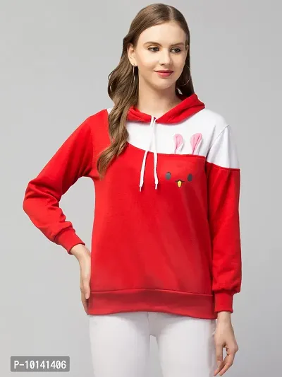 PDK Fashions Hooded Sweatshirt Rabbit Hoodie for Women Full Sleeves Winter Wear (S, Red)-thumb3