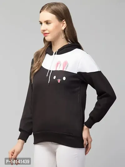 PDK Fashions Hooded Sweatshirt Rabbit Hoodie for Women Full Sleeves Winter Wear (M, Black)-thumb5