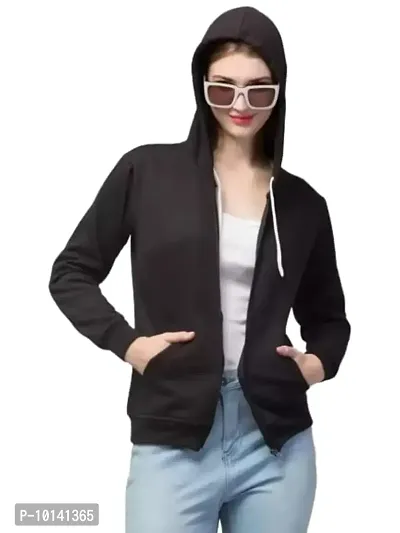 PDKFASHIONS Hooded Zipper Sweatshirt for Women Regular fit Winter Wear Hooded Jacket Zipper Hoodie (L, Black)-thumb0