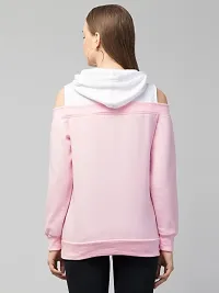 PDK Fashions Women's Cold Shoulder Sweatshirt Drawstring Long Sleeve Hoodie (L, Light Pink)-thumb1