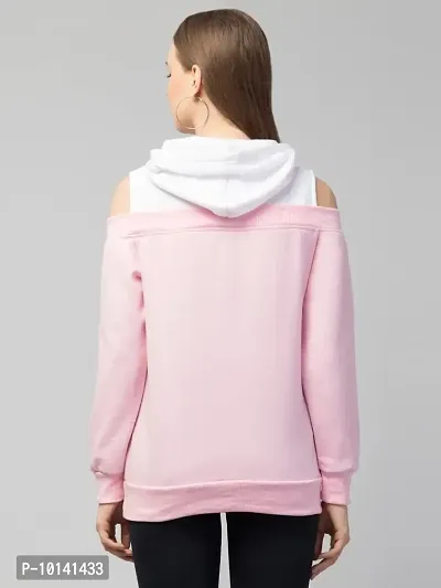 PDK Fashions Women's Cold Shoulder Sweatshirt Drawstring Long Sleeve Hoodie (L, Light Pink)-thumb2