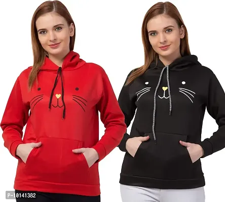 PDK Fashions Cat Hoodie for Women Combo | Black & Red, L-thumb0