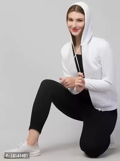 PDKFASHIONS Hooded Zipper Sweatshirt for Women Regular fit Winter Wear Hooded Jacket Zipper Hoodie (M, White)-thumb2