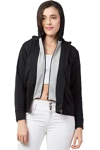 PrachikFashions Women's and Girls Cotton Side Pocket Front Zip Women Sweatshirt Hoodies (M, Black)-thumb1
