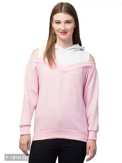 PDKFASHIONS Hoodie for Women Cold Shoulder Solid Hooded Sweatshirt (S, Light Pink)